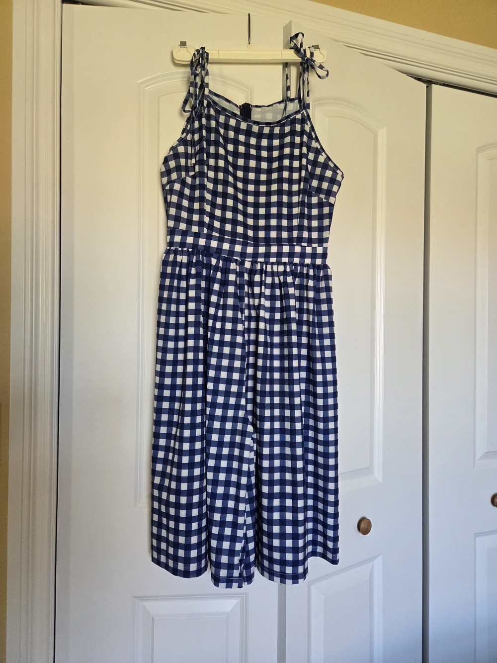 Blue & White Gingham Tie-Shoulder Cropped Romper
